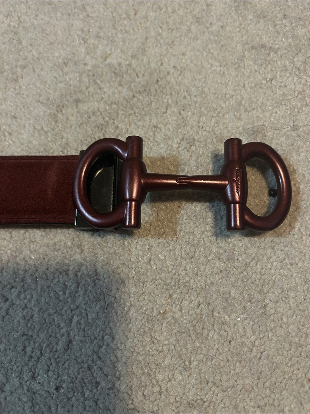 Salvatore Ferragamo Maroon Leather Belt with Signature Horsebit